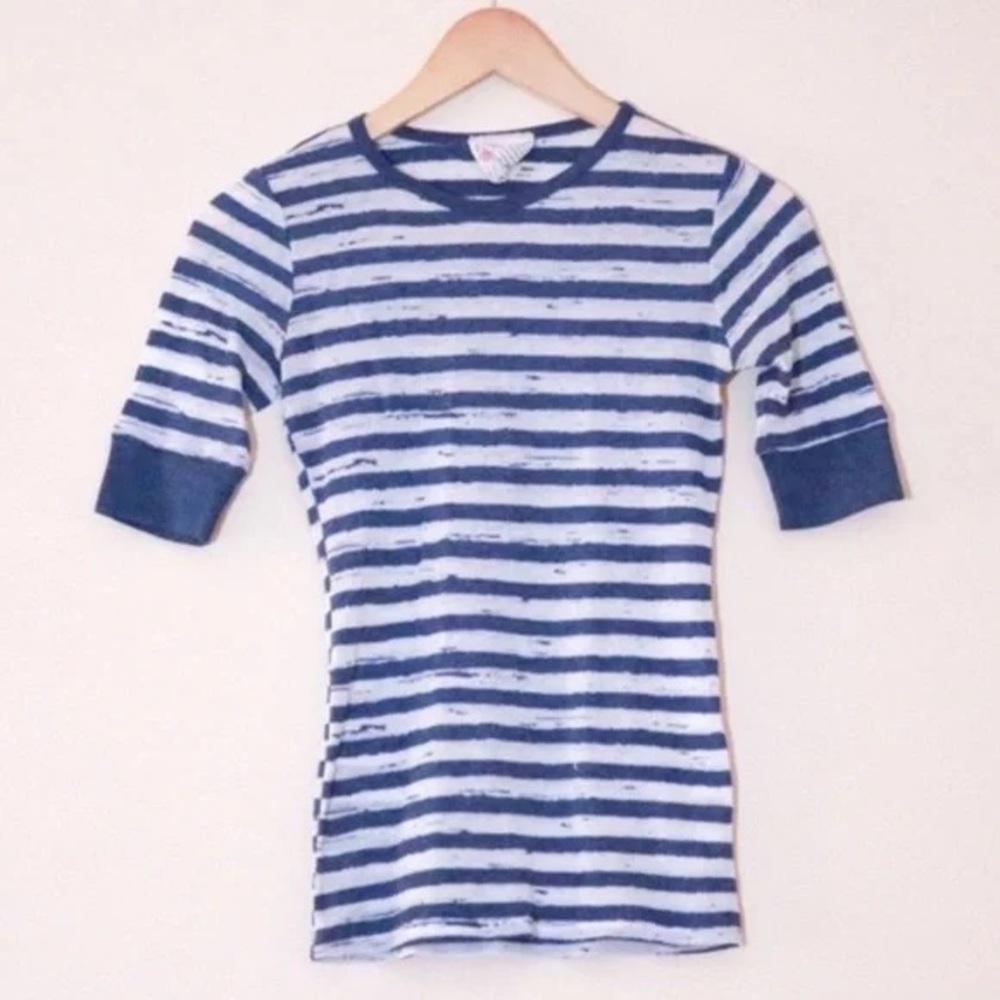 Forever 21 Blue and White Striped Half Sleeve Shirt